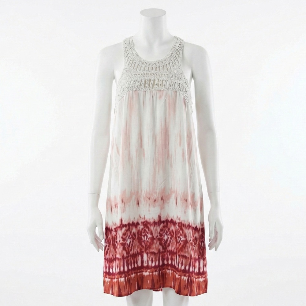 Charming Charlie Crochet Neck Dress Large Tie Dye Ombre Ikat Boho Summer Beach
